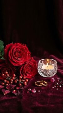 Valentine's Day Luxury Dark Red Rose Gold Background Elegant Greeting