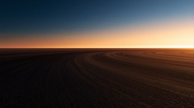 tire tracks and skid marks on empty asphalt at sunset
