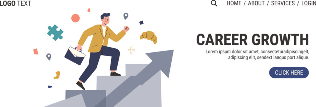 Businessman Climbing Stairs Career Growth Website Landing Page Template