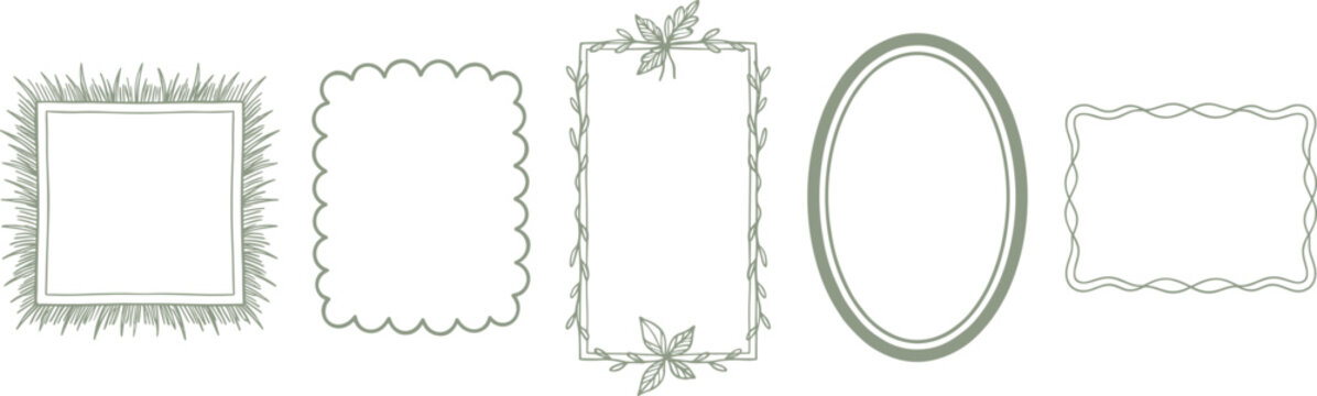 Green Botanical Frame Set Leaf Border Decorative Collection