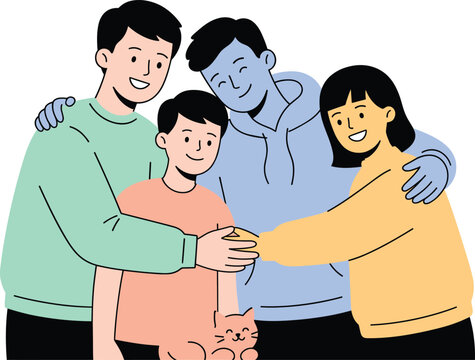 Group of Four Friends Standing Together with Hands Stacked