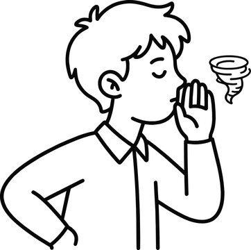 Man Blowing Wind Tornado from Mouth Line Art Illustration