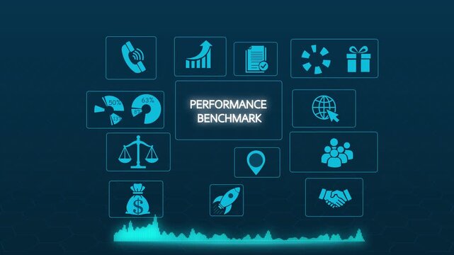 Performance benchmark digital infographic with animated business and data analytics
