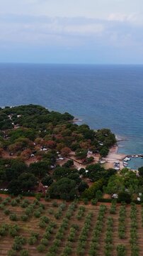 FKK Camping Ulika Near Poreč With Campervans Aerial Drone View During A Sunny Summer Day On The Beautiful Adriatic Coast In Istria Croatia