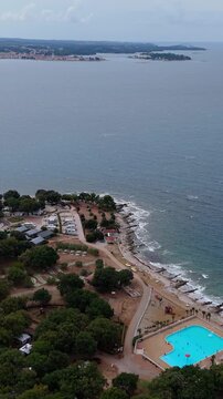 FKK Camping Ulika Near Poreč With Campervans Aerial Drone View During A Sunny Summer Day On The Beautiful Adriatic Coast In Istria Croatia