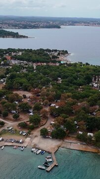 FKK Camping Ulika Near Poreč With Campervans Aerial Drone View During A Sunny Summer Day On The Beautiful Adriatic Coast In Istria Croatia