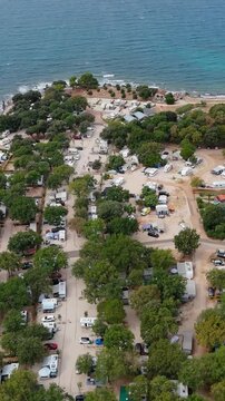 FKK Camping Ulika Near Poreč With Campervans Aerial Drone View During A Sunny Summer Day On The Beautiful Adriatic Coast In Istria Croatia
