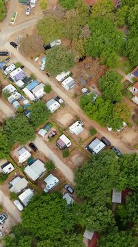 FKK Camping Ulika Near Poreč With Campervans Aerial Drone View During A Sunny Summer Day On The Beautiful Adriatic Coast In Istria Croatia