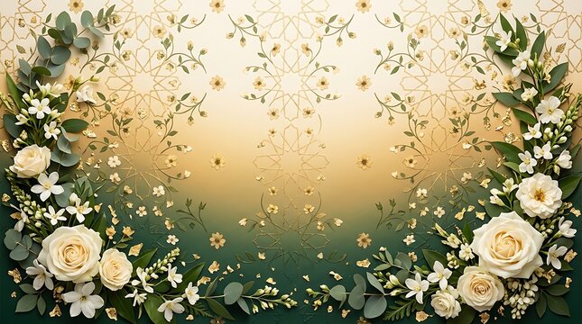 Eid Al Adha Floral Gold Arabesque Gradient Background Greeting Islamic