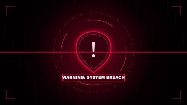 Red glowing warning system breach notification on digital interface