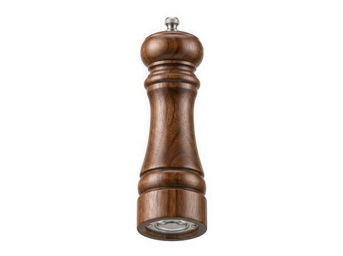 tall wooden manual pepper mill salt grinder shaker isolated on transparent background
