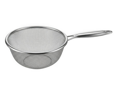 stainless steel fine mesh strainer sieve with long handle isolated on transparent background