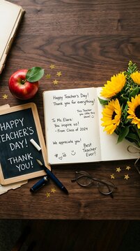 Teacher's Day Appreciation Flat Lay Apple Stationery Background Greeting
