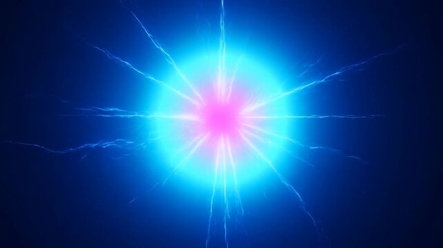 Electric blue energy burst radiates branching lightning on dark blue background