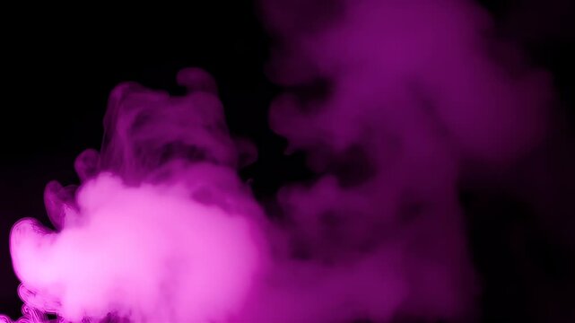 Vibrant pink and magenta smoke gracefully swirls and rises against a dark black background, creating an ethereal and mysterious abstract texture perfect for overlays and design elements.