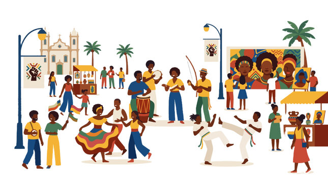 2d FLAT MINIMALISM African culture festival celebration with music dance and art PNG Isolated on transparent background vector