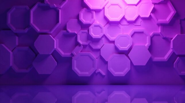 Abstract Purple Octagonal Geometric Wall Background Design Featuring Reflective Floor