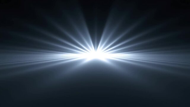 Bright white light glowing at dark horizon with radiating rays and blue haze
