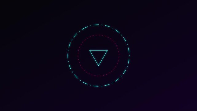 Neon circular hud interface with rotating triangle cursor for futuristic ui and digital technology presentations animation 4k