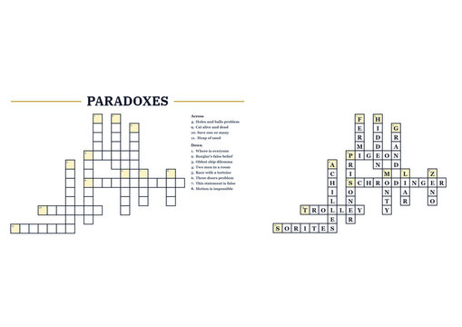 Crossword puzzle titled "Paradoxes" with clues and empty squares  