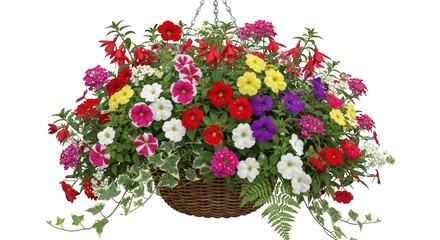 Naklejka premium Hanging basket with colorful flowers isolated on transparent background