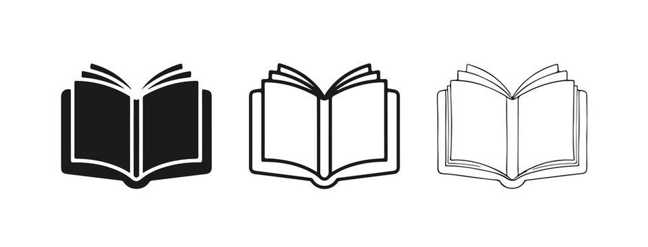 Minimalist open book library education icon set vector illustration
