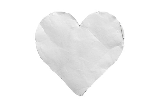 Crumpled white paper heart with wrinkled texture