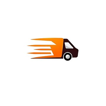 Fast delivery truck logo with orange speed lines on white background