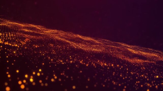 Orange particle wave flowing on dark plum loop background