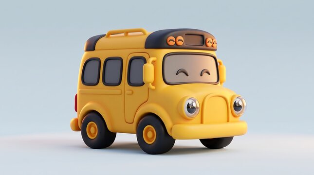 Cute Yellow School Bus 3D Render

