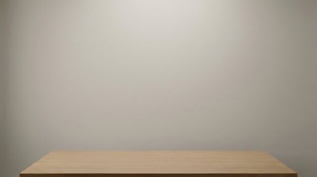 Minimalist studio background featuring a smooth light wooden tabletop in the foreground against a neutral gr &mdash; a versatile studio background for green screen video production and virtual presentations