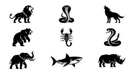 Obraz premium Black silhouettes of wild animals icons.