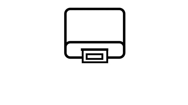 Animated black outline icon showing an SD memory card inserting into a slot.