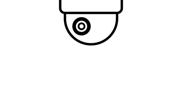 Animated black outline icon of a dome CCTV security camera monitoring.