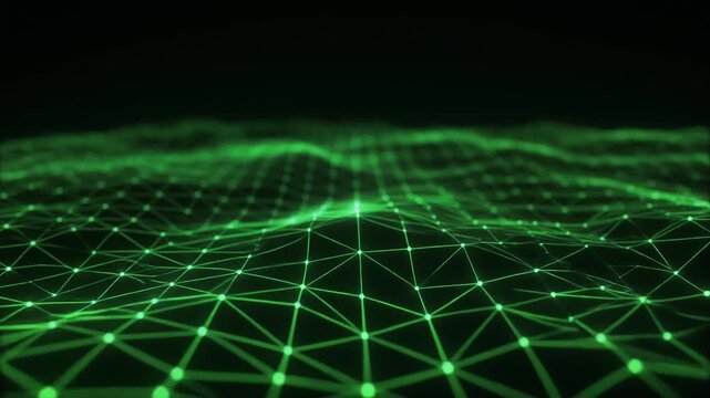 Futuristic digital green wireframe grid wave motion background video