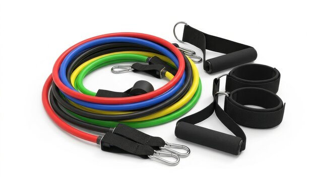 Latex resistance bands set, isolated on pure white background