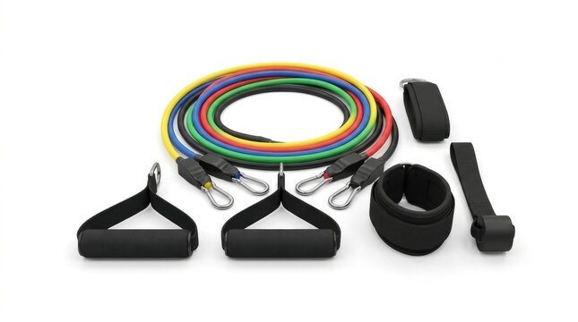Latex resistance exercise bands set, isolated on pure white background