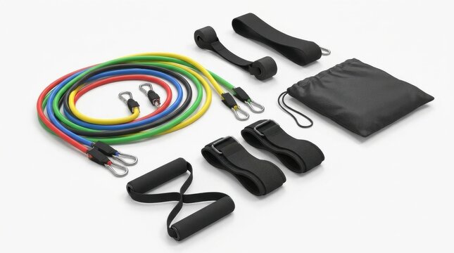 Latex resistance exercise bands set, isolated on pure white background