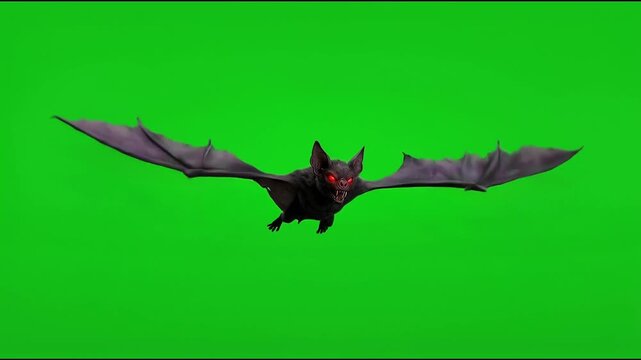 Animated bat flying on green screen background chroma key.