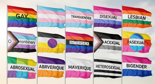 Colorful LGBTQ Pride Flags Displayed Together.