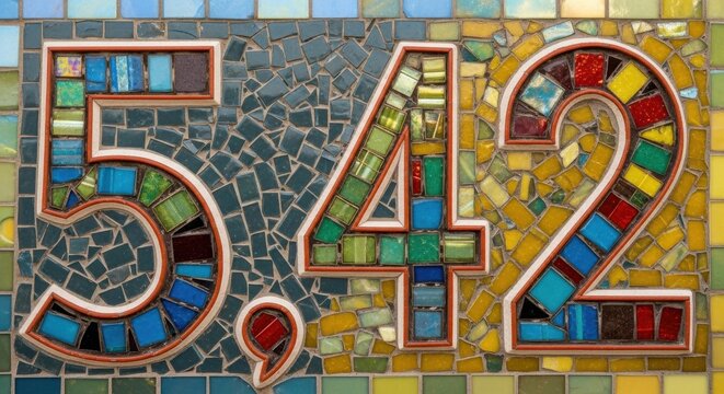 Colorful mosaic tile numbers fifty four two display.
