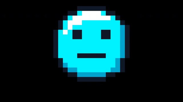 Retro pixelated head character animation with loading dots 8 bit style