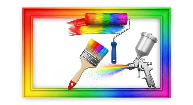 Colorful painting tools with rainbow frame design.