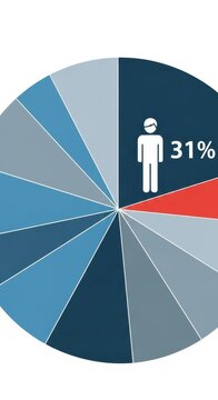 Colorful pie chart with human icon and percentage data.