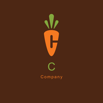 Carrot letter C organic food logo for healthy natural brand identity