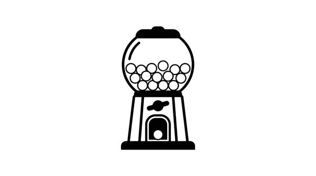 Minimalist black and white line art illustration of a gumball machine.