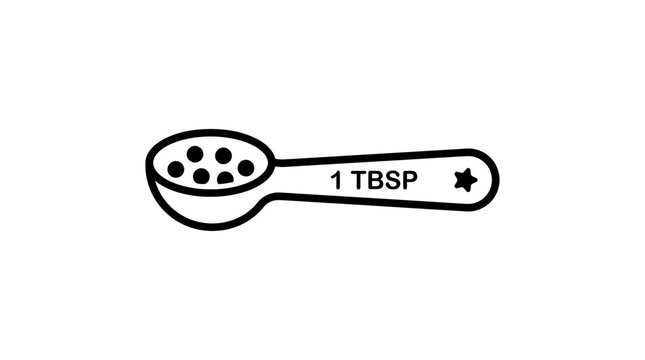 Simple black and white line art illustration of a measuring tablespoon.