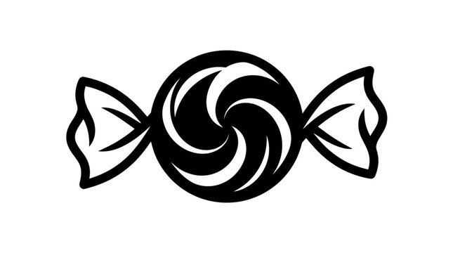 Black and white vector illustration of a wrapped candy.