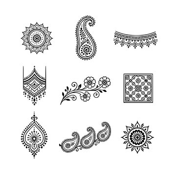 set of mehendi ornamental elements for design