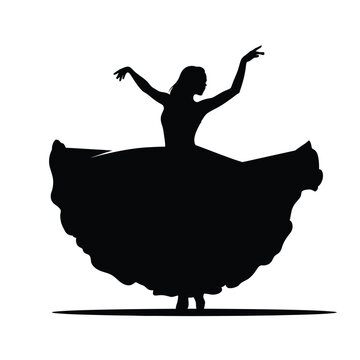 Flamenco dancer silhouette performing traditional Spanish dance with wide skirt.